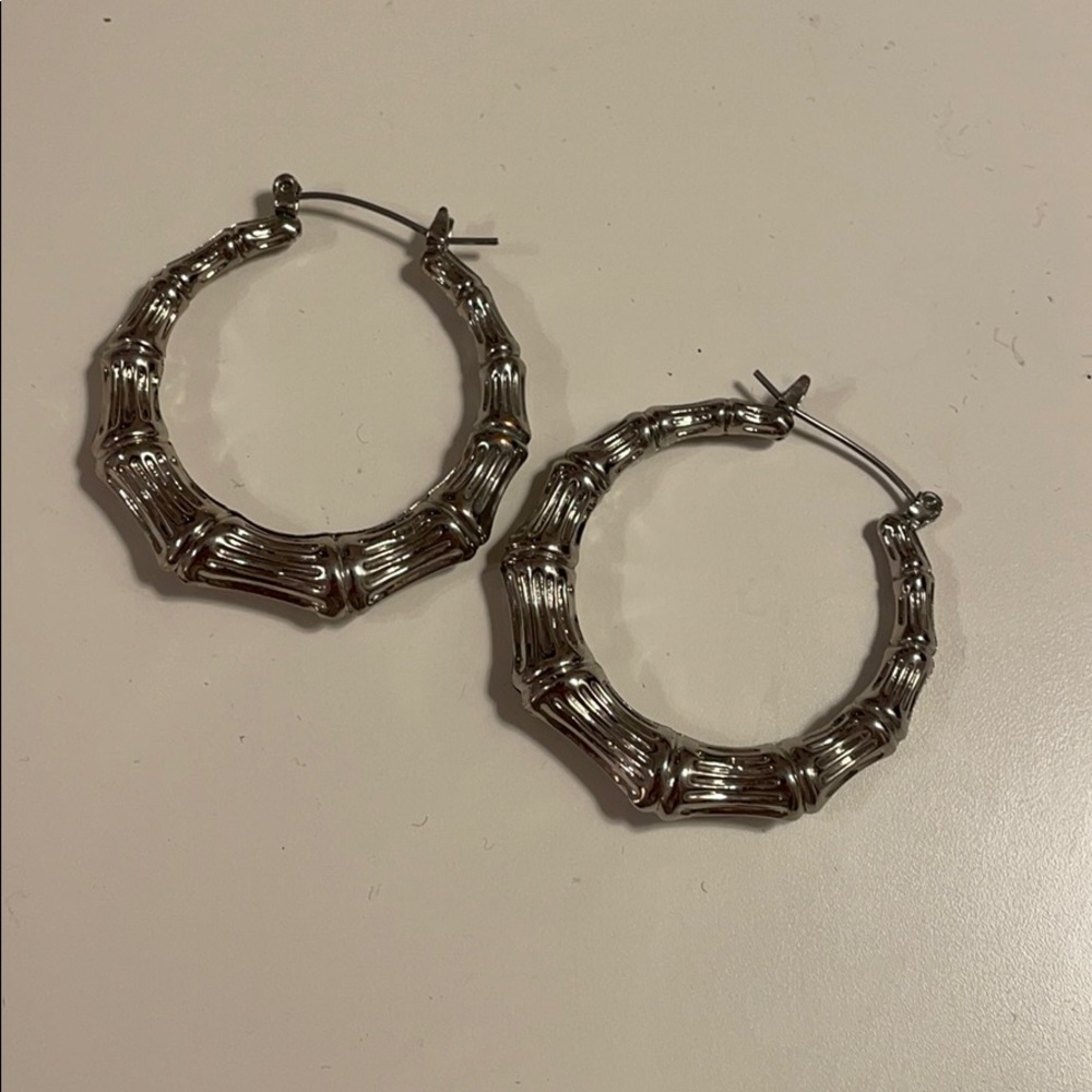 Textured Silver Hoop Earrings